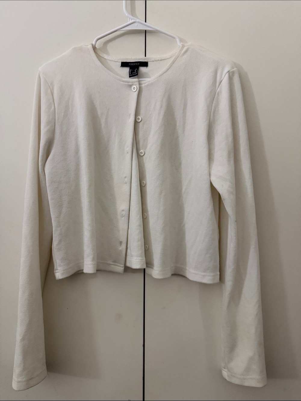 Forever 21 Ivory Cropped Button-Up Cardigan
